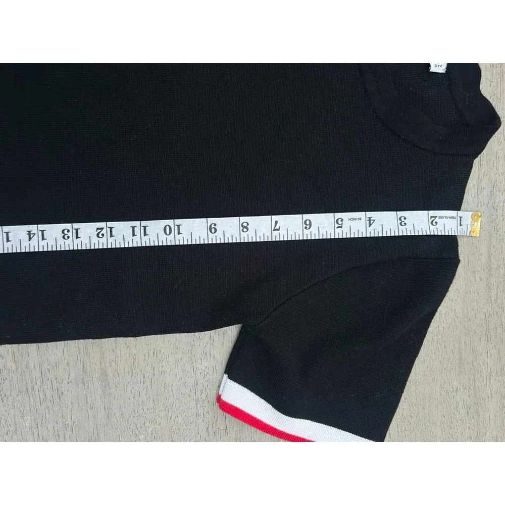 Zara Knit Black Short Sleeve Sweater Top Red White Trim Women's‎ Size M Viscose